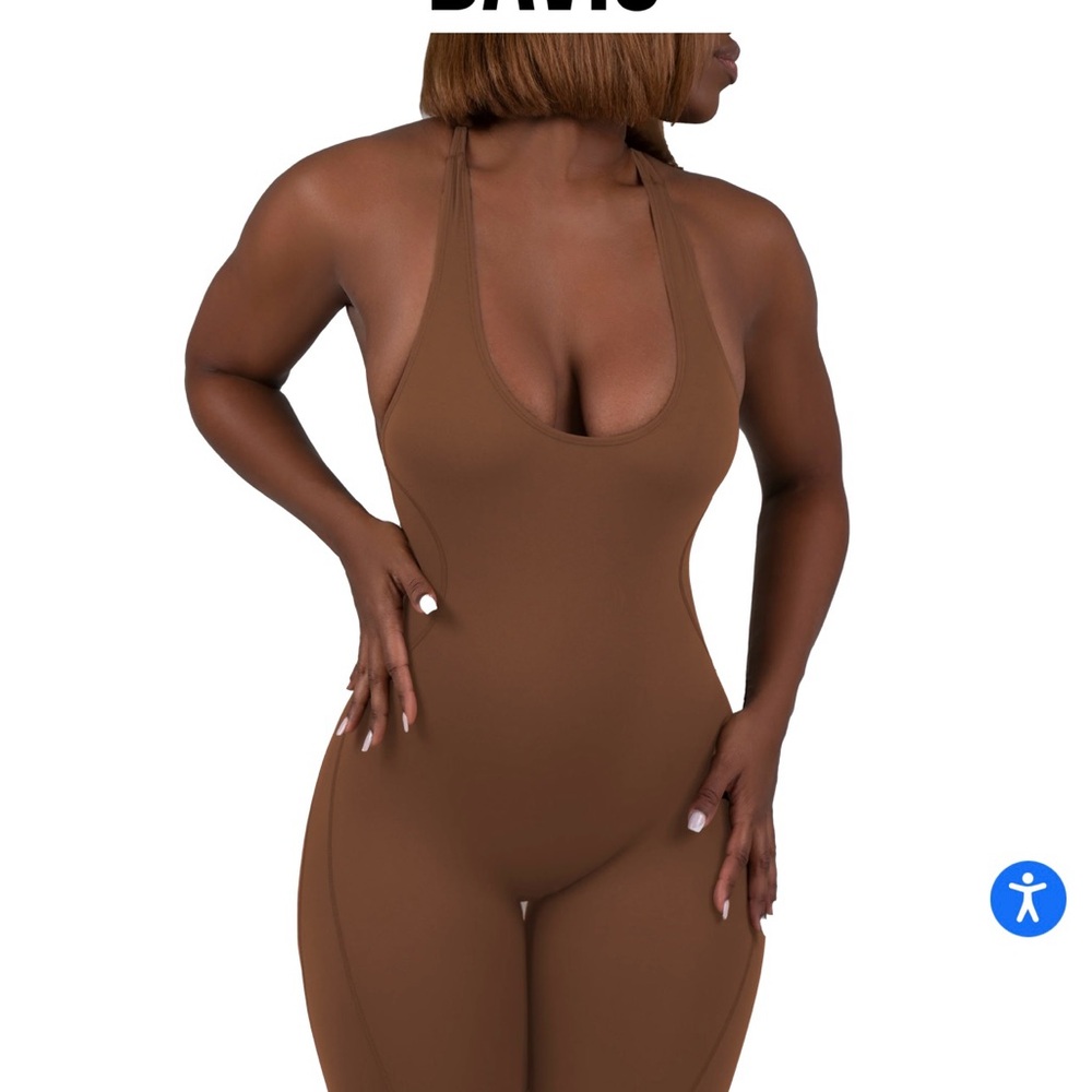 DAVIS ACTIVE Brown Halter Jumpsuit